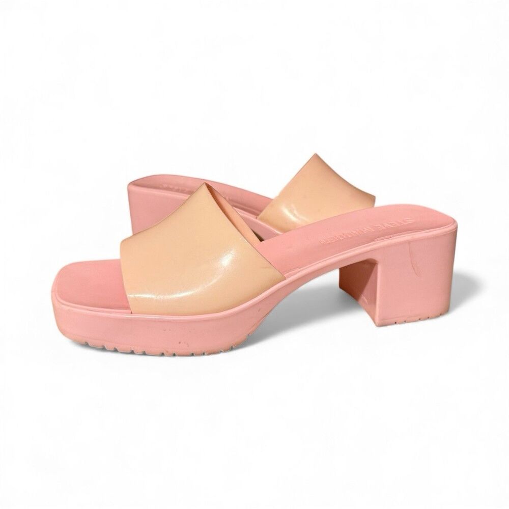 Steve Madden Harlin Women's Size 6 Pink Jelly Block Heels Slip On Sandals